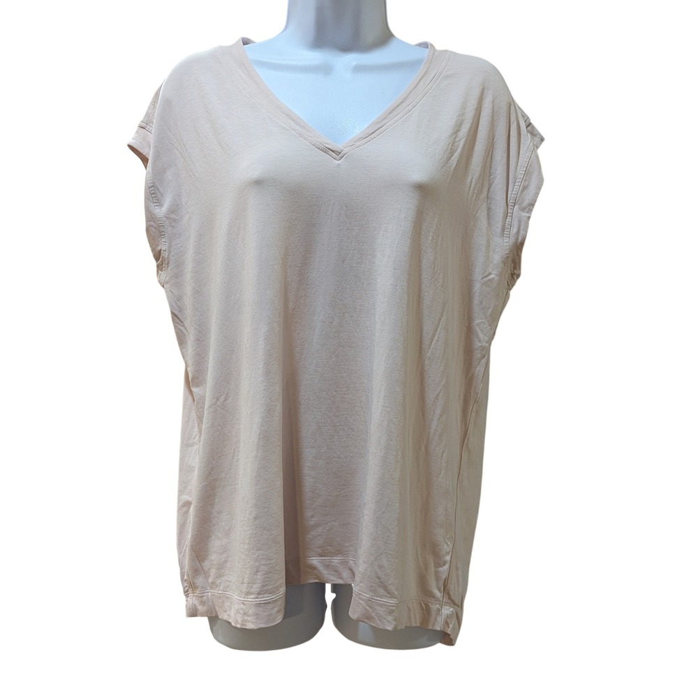 Athleta Zephyr V-Neck Tee Blush Pink Cap Sleeve Yoga Top Womens Med Athleisure